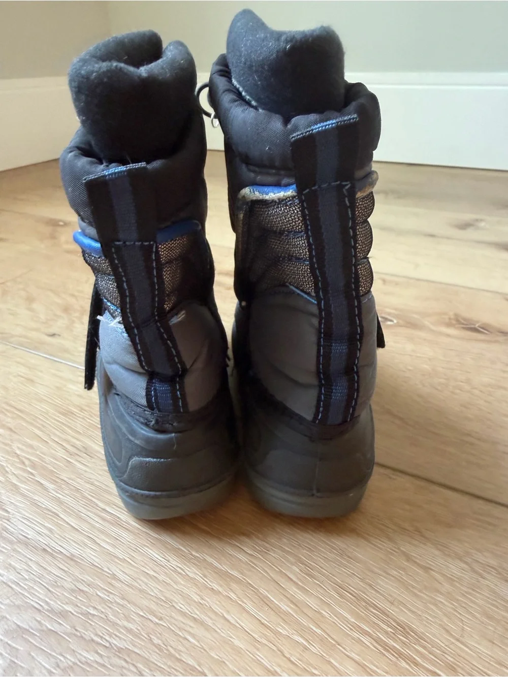 Buster Brown Gray and Blue Kids Winter Boots with Hook-and-Loop Strap
